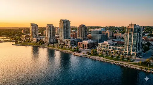 Barrie, Ontario skyline at golden hour