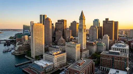 Boston, Massachusetts skyline at golden hour