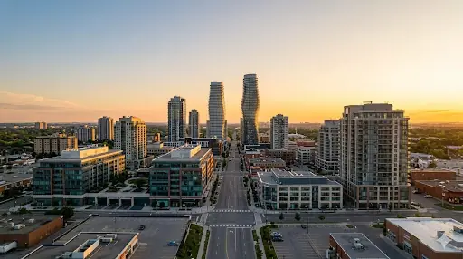 Brampton, Ontario skyline at golden hour