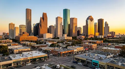 Houston, Texas skyline at golden hour