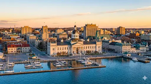 Kingston, Ontario skyline at golden hour