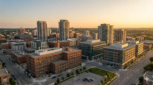 Kitchener, Ontario skyline at golden hour