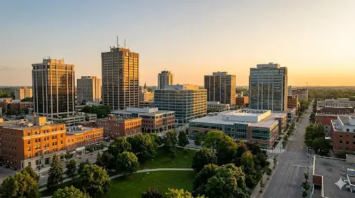 London, Ontario skyline at golden hour