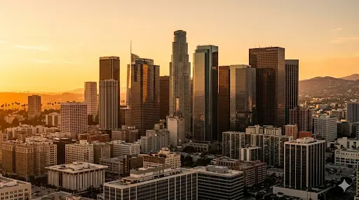 Los Angeles, California skyline at golden hour