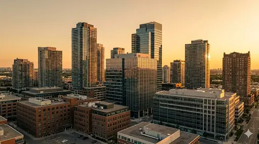 Markham, Ontario skyline at golden hour