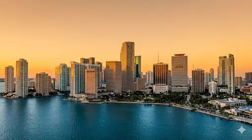 Miami, Florida skyline at golden hour