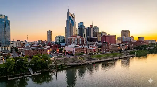 Nashville, Tennessee skyline at golden hour
