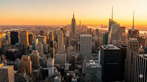 New York City, New York skyline at golden hour