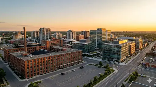 Oshawa, Ontario skyline at golden hour
