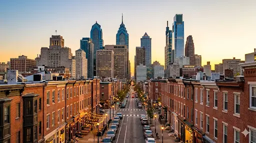 Philadelphia, Pennsylvania skyline at golden hour