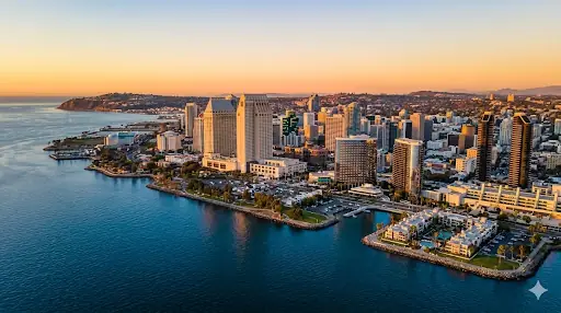 San Diego, California skyline at golden hour