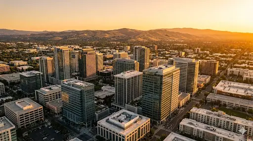 San Jose, California skyline at golden hour