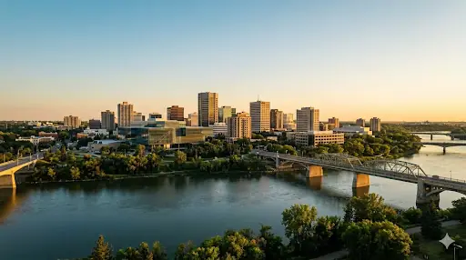 Saskatoon, Saskatchewan skyline at golden hour