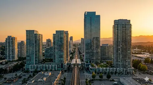 Surrey, British Columbia skyline at golden hour