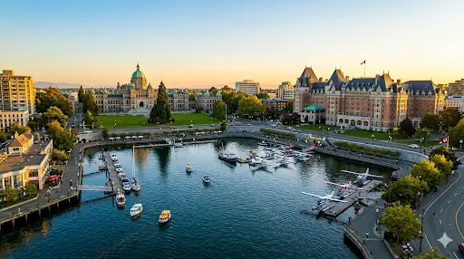 Victoria, British Columbia skyline at golden hour