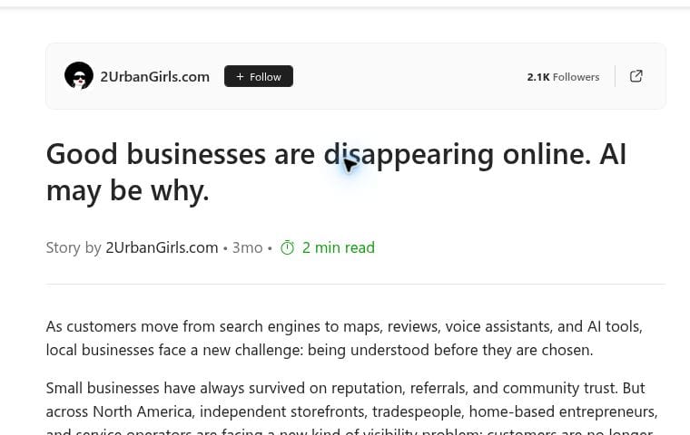Screenshot of the 2UrbanGirls.com article carried by MSN