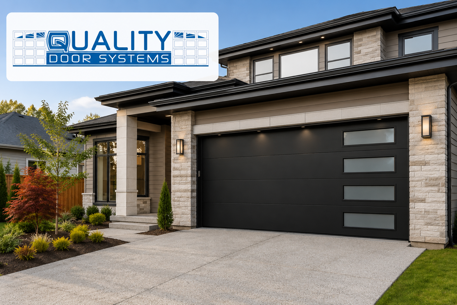 Modern residential garage door installed by Quality Door Systems